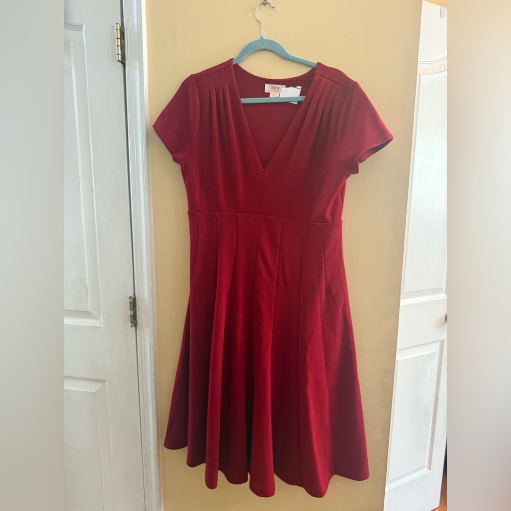 Elegant Maeve for Anthropologie Lincoln Centre Red V-Neck Dress